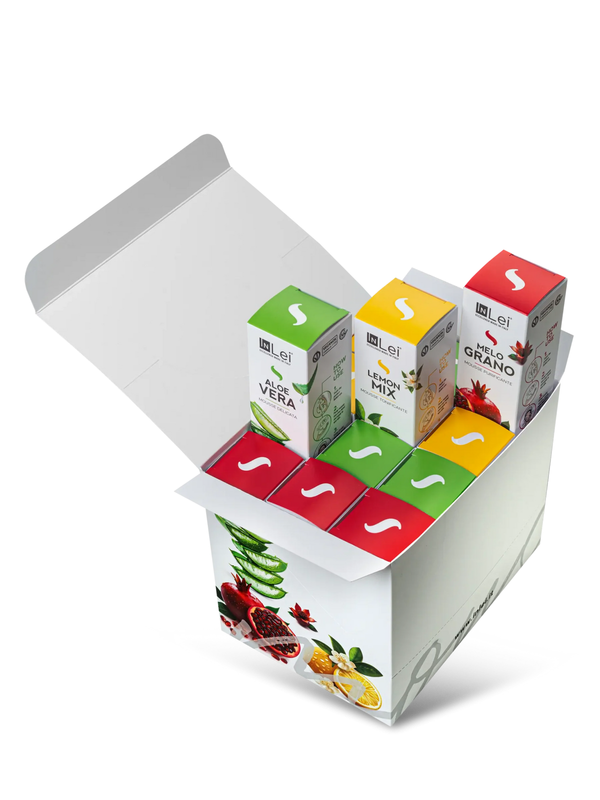 InLei® MOUSSE COCKTAIL SET Thekendisplay Travel Size – geöffneter Karton